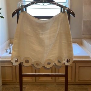 Calypso white linen skirt w leather trim S